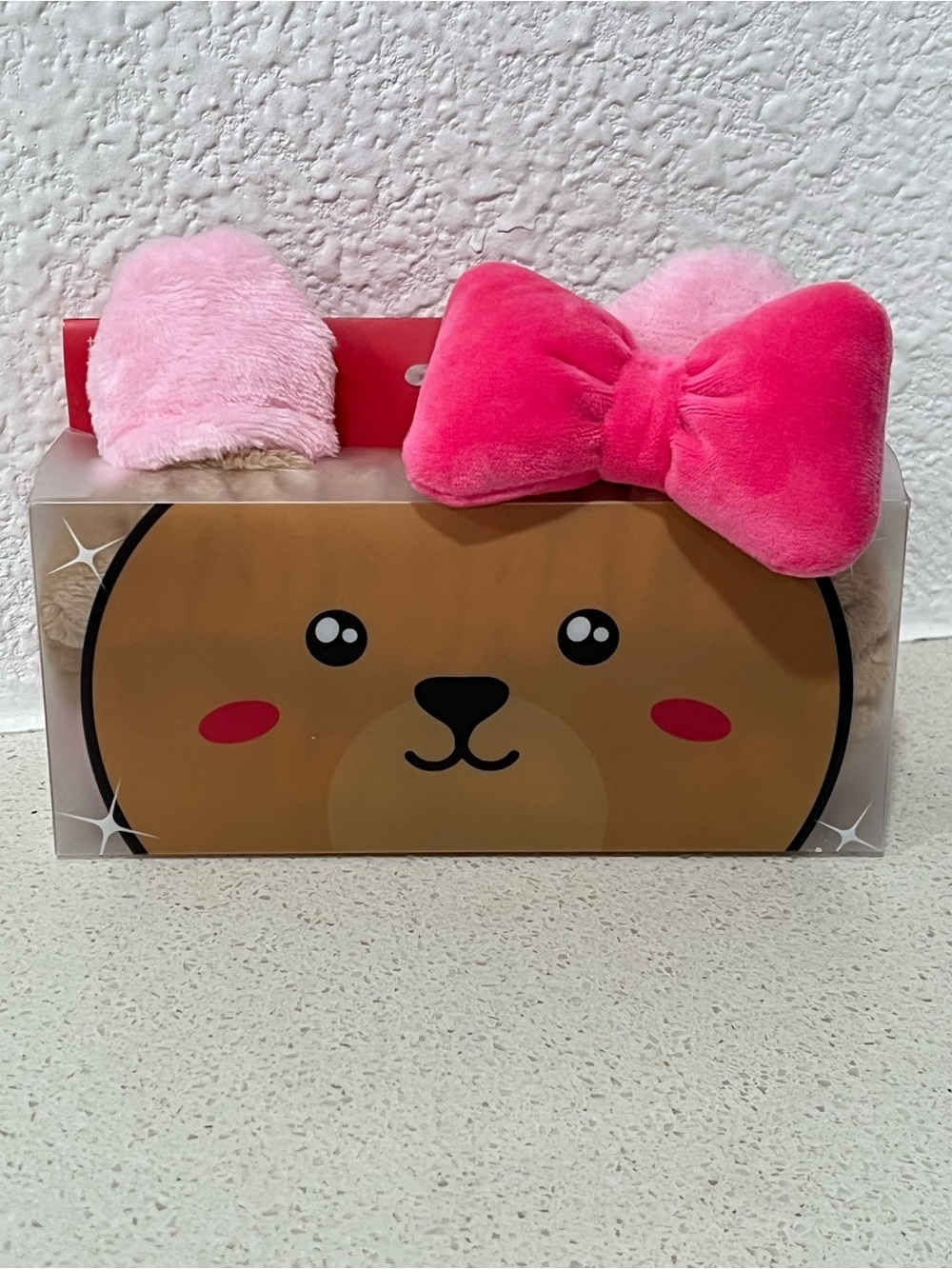 Plush Pink Bow Bear Spa Headband